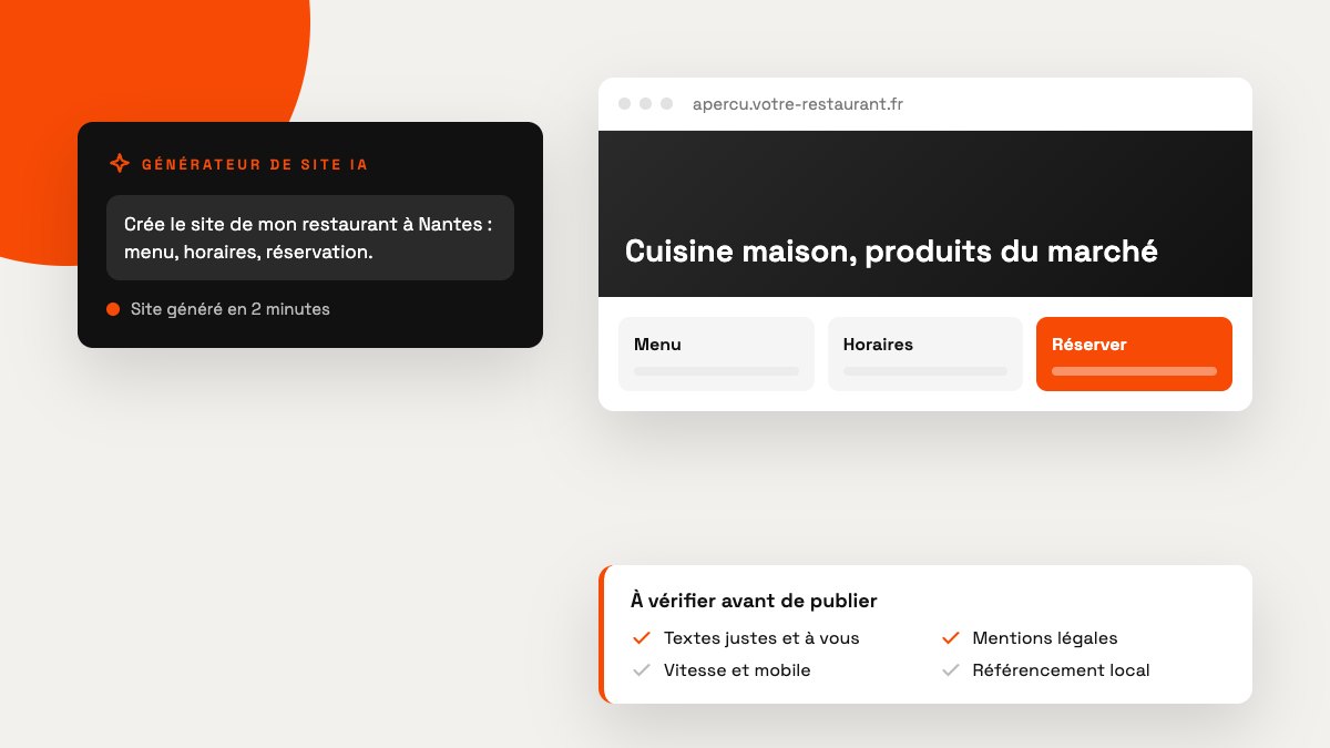 Un générateur IA crée le site d'un restaurant, avec la liste des points à vérifier avant de publier