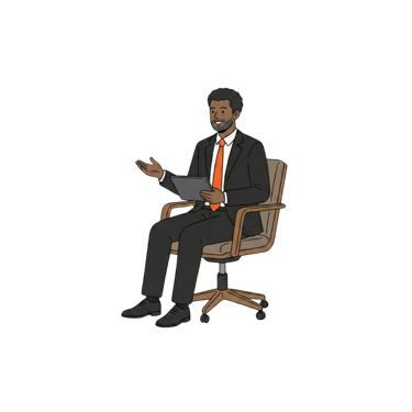 Illustration : un consultant MLO Médias assis, une tablette à la main, prêt pour un rendez-vous