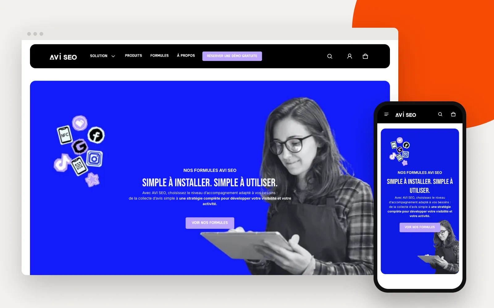Site AVI SEO affiché sur un ordinateur et un smartphone
