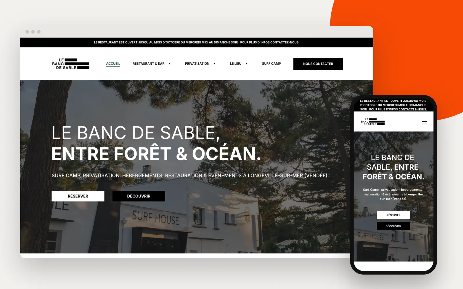 Site Le Banc de Sable affiché sur un ordinateur et un smartphone