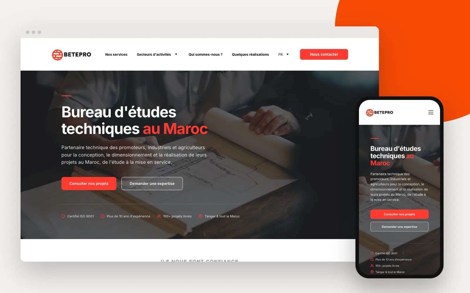 Site BETEPRO affiché sur un ordinateur et un smartphone