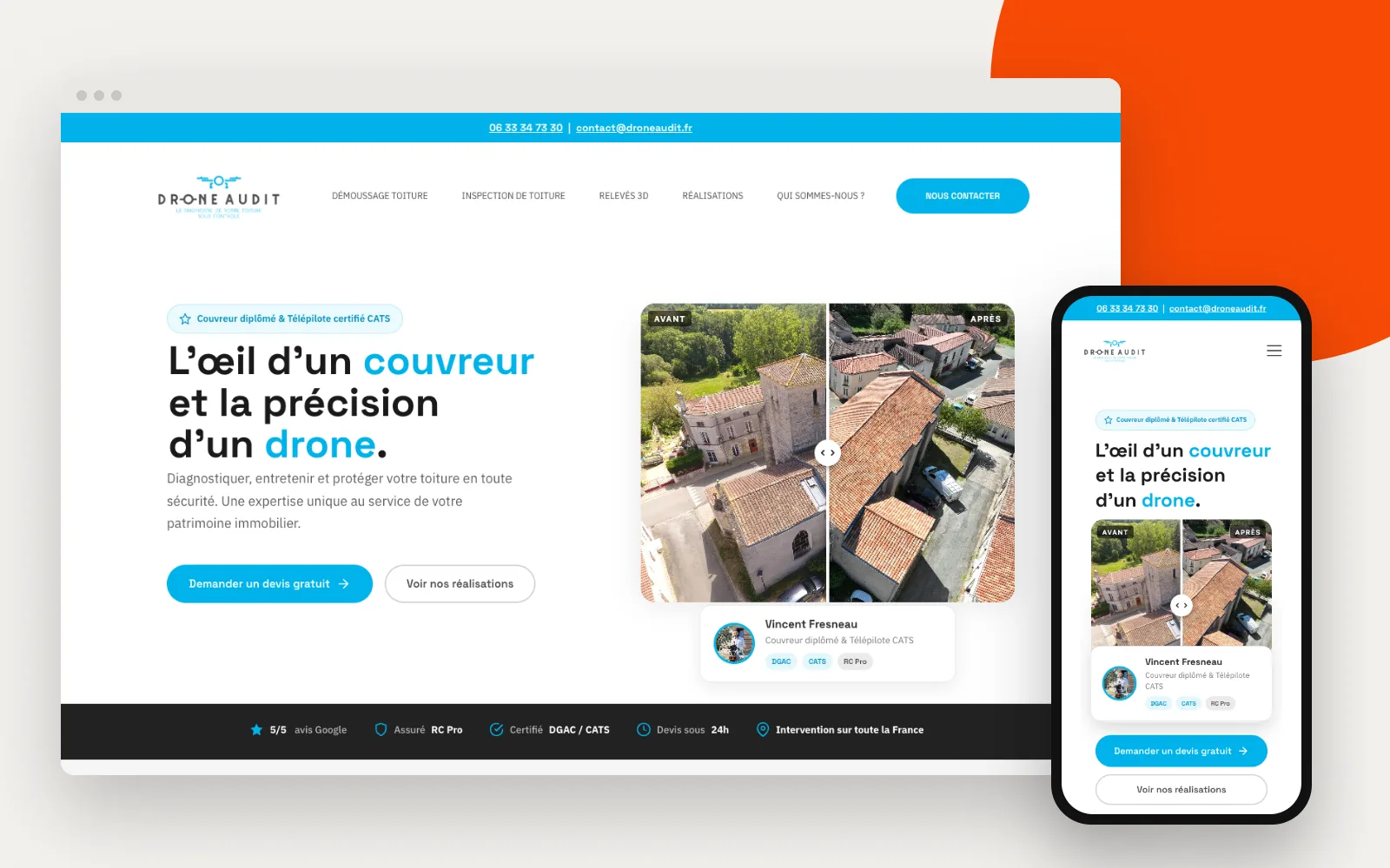 Site Drone Audit affiché sur un ordinateur et un smartphone