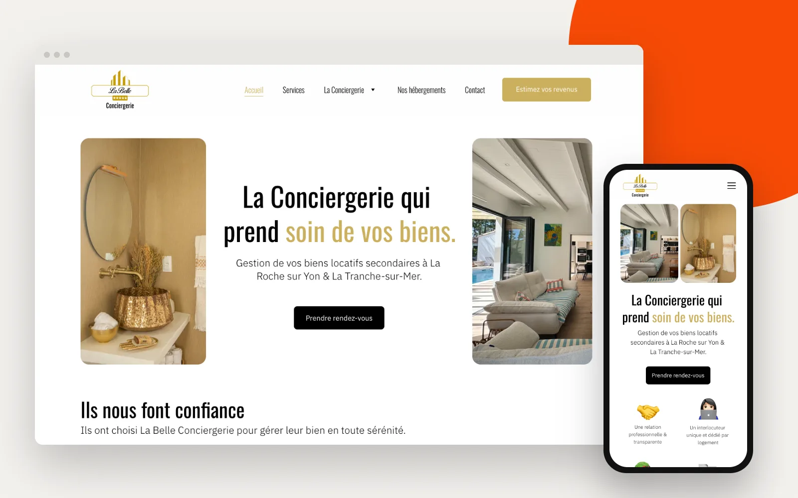Site La Belle Conciergerie affiché sur un ordinateur et un smartphone