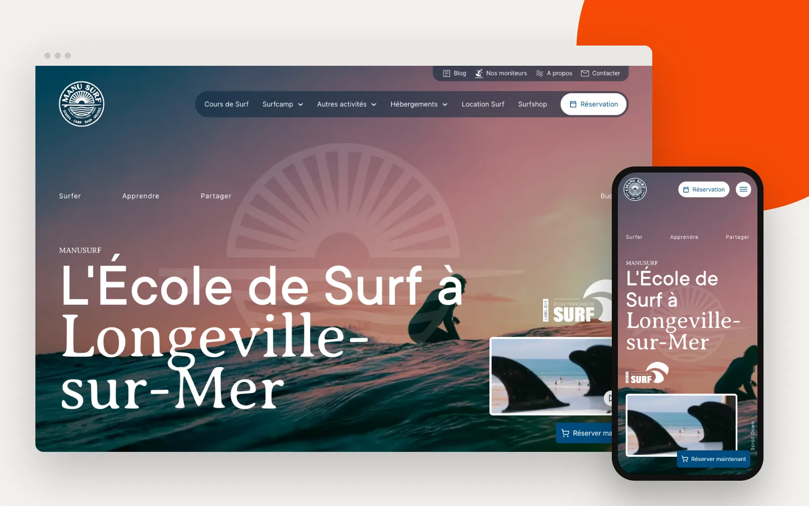 Site Manusurf affiché sur un ordinateur et un smartphone