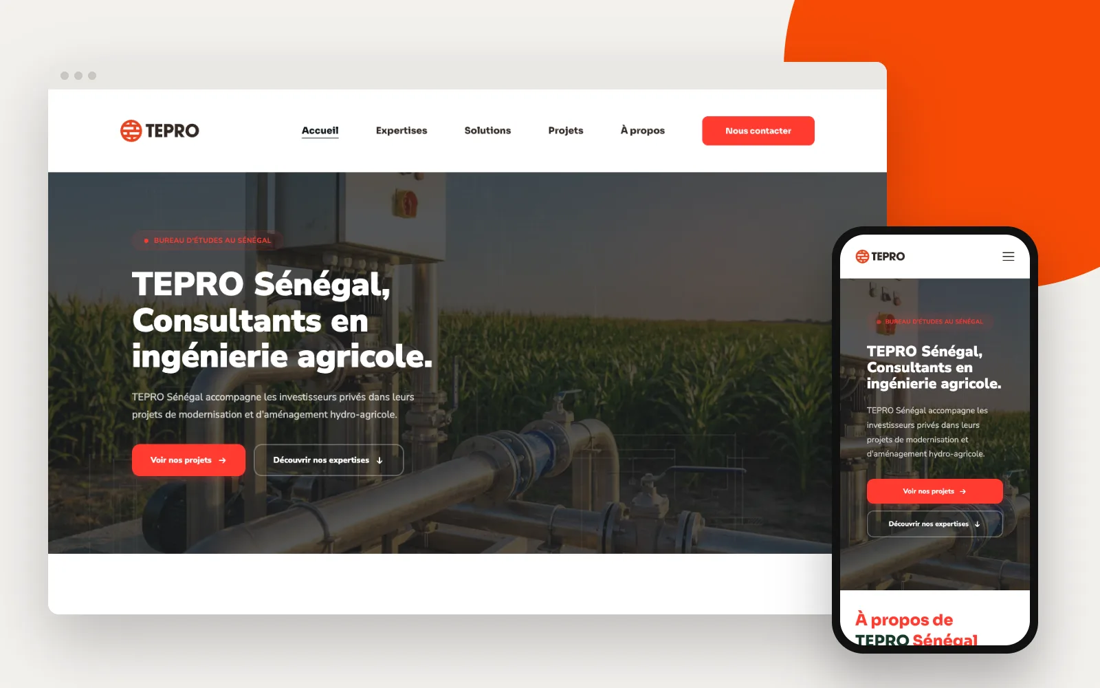 Site TEPRO Sénégal affiché sur un ordinateur et un smartphone